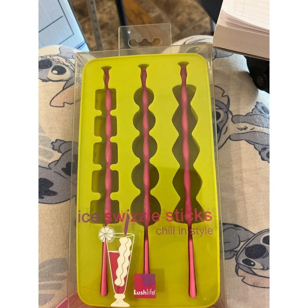 Lush Life Ice Swizzle Sticks Silicone Mold Tray‎ Pink Green Retro Barware 2005